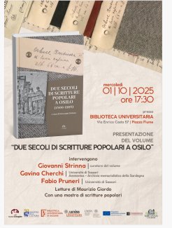 Locandina presentazione volume "Due secoli di scritture popolari a Osilo"