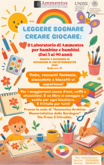 Locandina 6/12/2025 Leggere sognare creare giocare: Il laboratorio di Ammentos per bambine e bambini (dai 3 ai 90 anni)